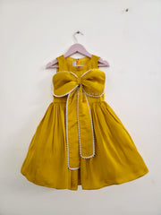 Mustard Pearls Bow Dress