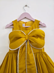 Mustard Pearls Bow Dress
