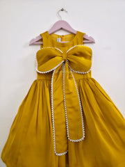 Mustard Pearls Bow Dress