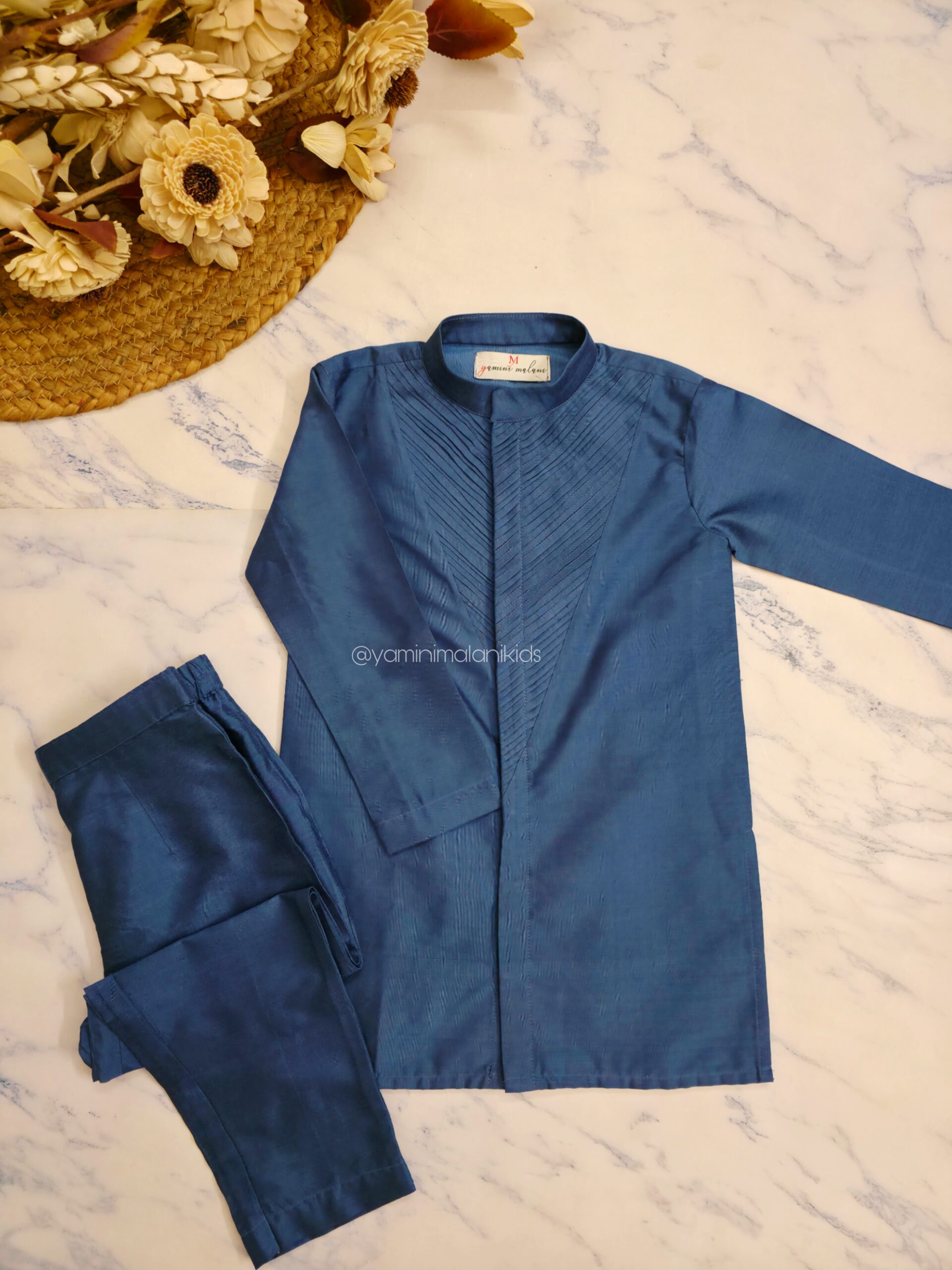 Blue Micropleated Kurta Set